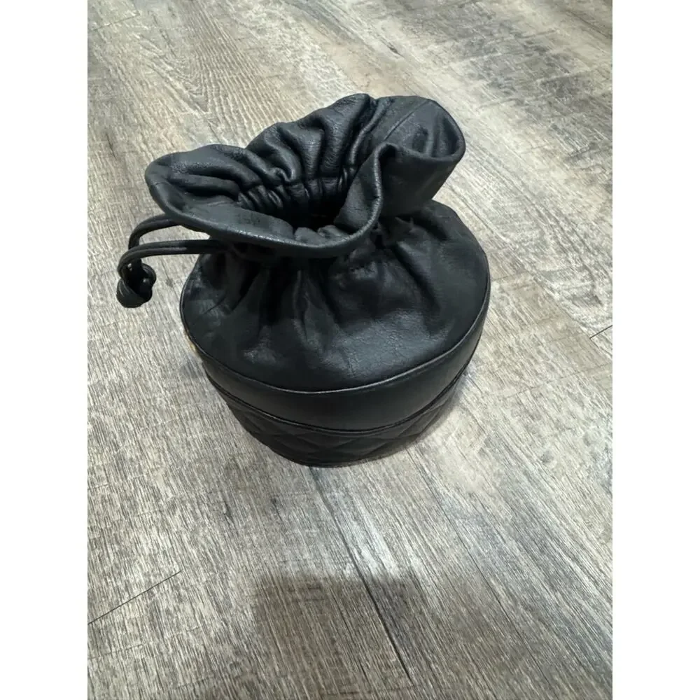 Black Quilted Drawstring Cosmetic Pouch